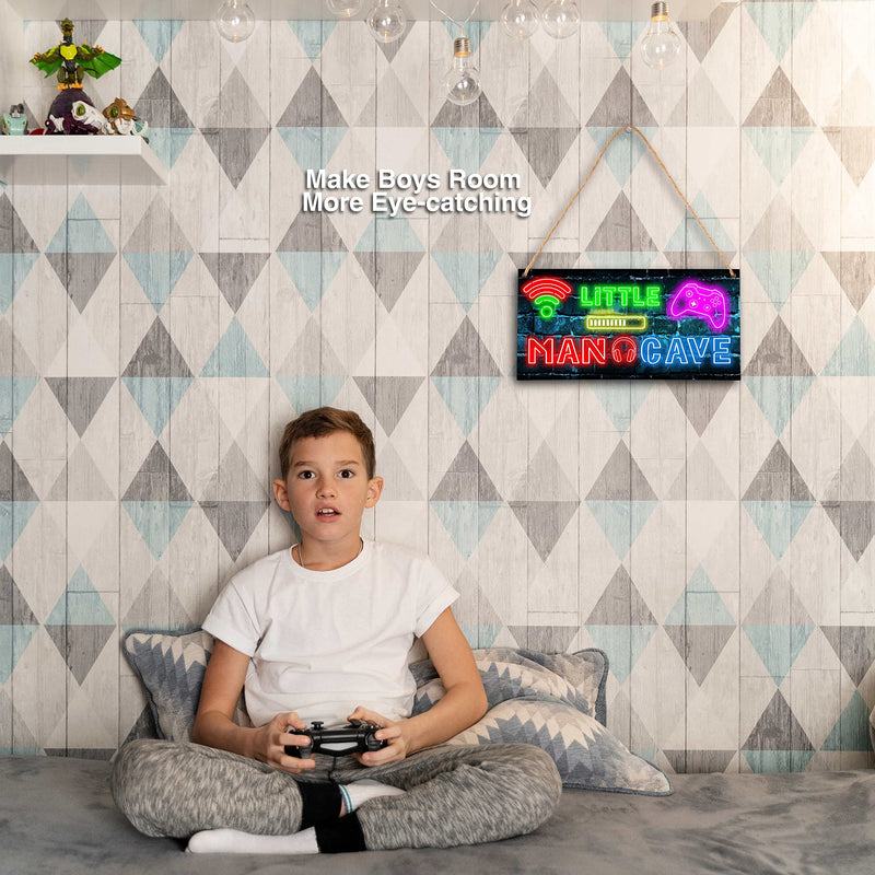 Little Man Cave, Neon Gaming Wooden Door Sign for Gamer Room Decor, Boys Decorations for Bedroom Nursery Playroom Wall Art (5"x10") -A06 Neon Game - BeesActive Australia