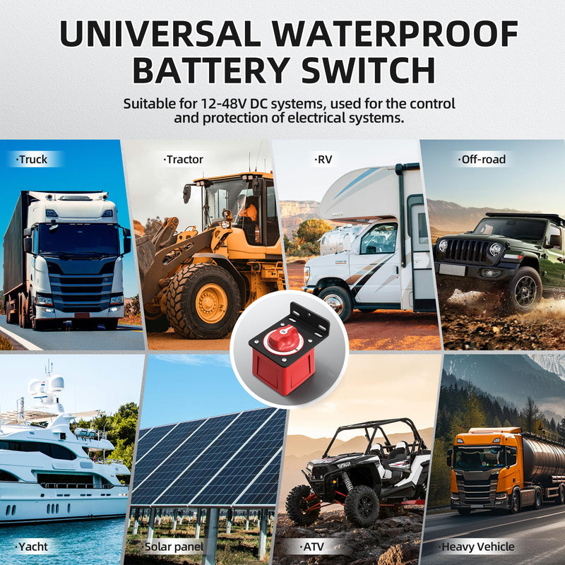 Marine Battery Switch with Heavy Duty Aluminum Bracket, 12V-48V 300A Battery Disconnect Switch Waterproof for Boat RV Car Truck, Ignition Protected Battery Cut Off Switch with Mounting Hardware A6006+BRACKET - BeesActive Australia
