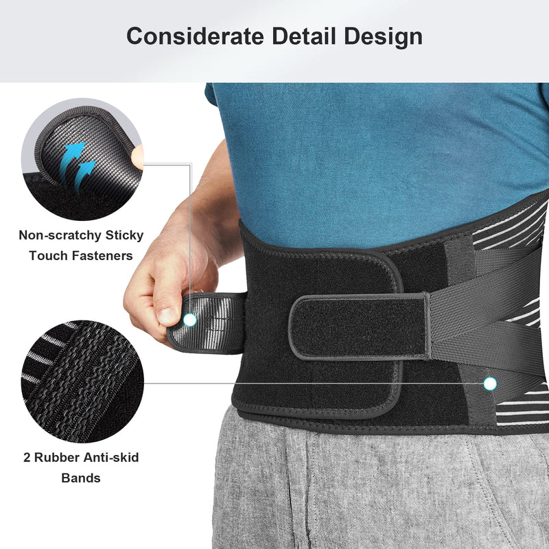 FREETOO Back Braces for Lower Back Pain Relief with 6 Stays, Breathable Back Support Belt for Men/Women for work , Anti-skid lumbar support belt with 16-hole Mesh for sciatica(M) M(29.5"-37.4")