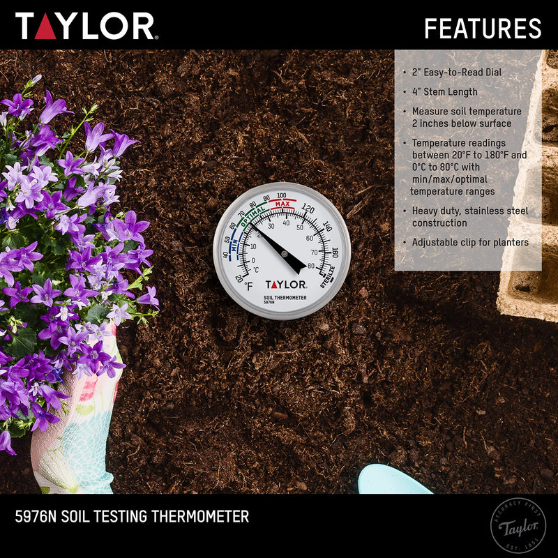 Taylor Soil Testing Thermometer, Gardening Tool for Plant Care, Gardening, Lawn, Farm, Outdoor Use, 4" Inch Stem - BeesActive Australia