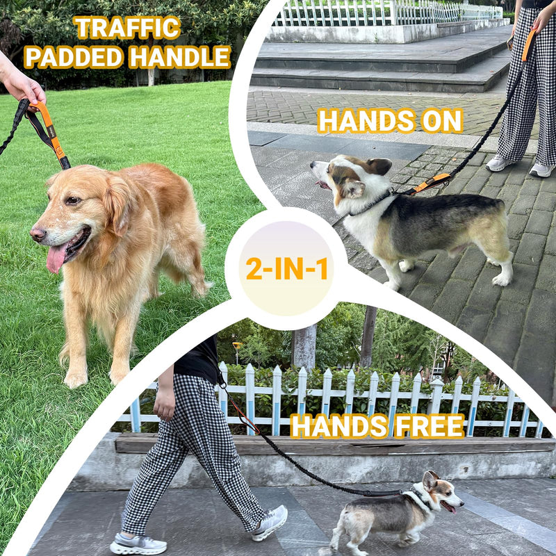 4-6 FT Hands-Free Dog Leash for Running & Walking - Adjustable Waist Belt (28-47"), Shock-Absorbing Bungee, 2 Reinforced Handles, Reflective & Anti-Pull for Small/Medium Dogs, Grey - BeesActive Australia