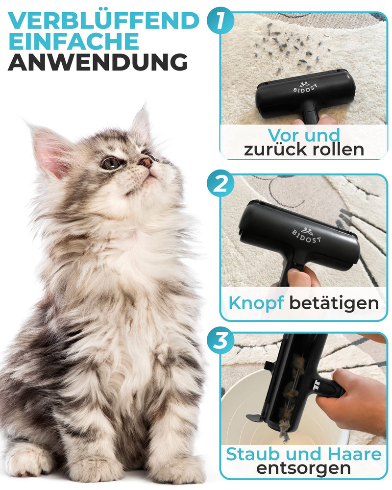 BIDOST Pet Hair Remover & Reusable Lint Roller for Pet Hair - Perfect for Removing Cat & Dog Hair - Miracle Brush for Carpet, Sofa, Scratching Post and Bed - Black - BeesActive Australia