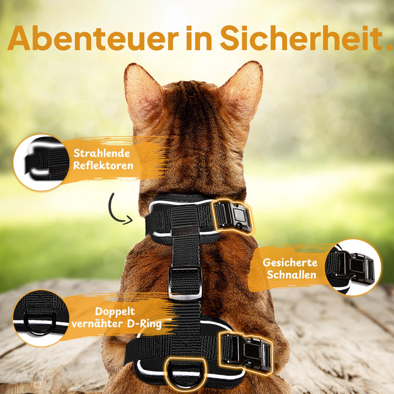 Tierhood Cat Harness with Leash [New, LIGHT Version] - Cat Leash with Harness for Cats and Kittens - Cat Harness Set with Leash - Controlled Freedom - Black, Size S S (Neck 18-29cm) (Chest 33-44cm) - BeesActive Australia