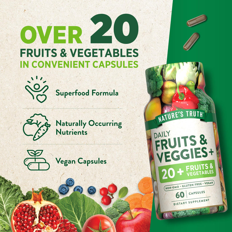 Nature's Truth Super Fruits and Veggies | 60 Vegan Capsules | Vitalizing Antioxidant Superfood Formula | Non-GMO & Gluten Free Supplement