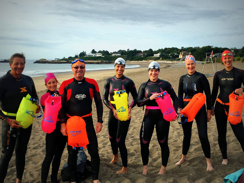 New Wave Swim Buoy - Swim Safety Float and Drybag for Open Water Swimmers, Triathletes, Kayakers and Snorkelers, Highly Visible Buoy Float for Safe Swim Training (Orange-PVC Large-20 Liter)