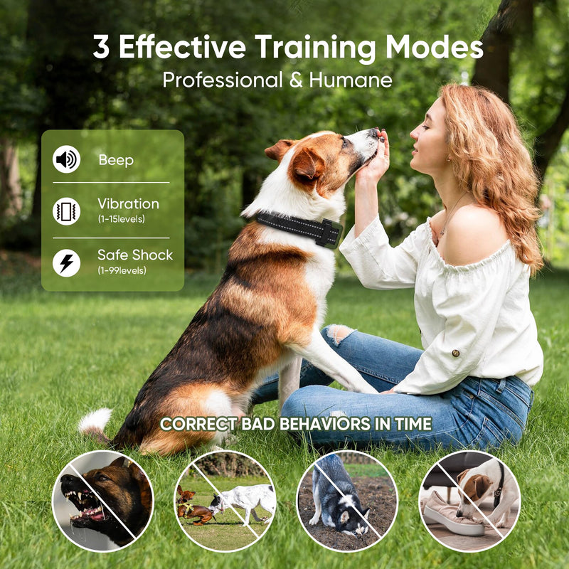 Dog Shock Collar 2 Dogs (5-120Lbs) - 4500FT Dog Training Collar with 3 Training Modes, Security Lock,Reflective Nylon Colar，IP67 Waterproof＆Rechargeable Remote e-Collar for All Breeds, Sizes Green - BeesActive Australia