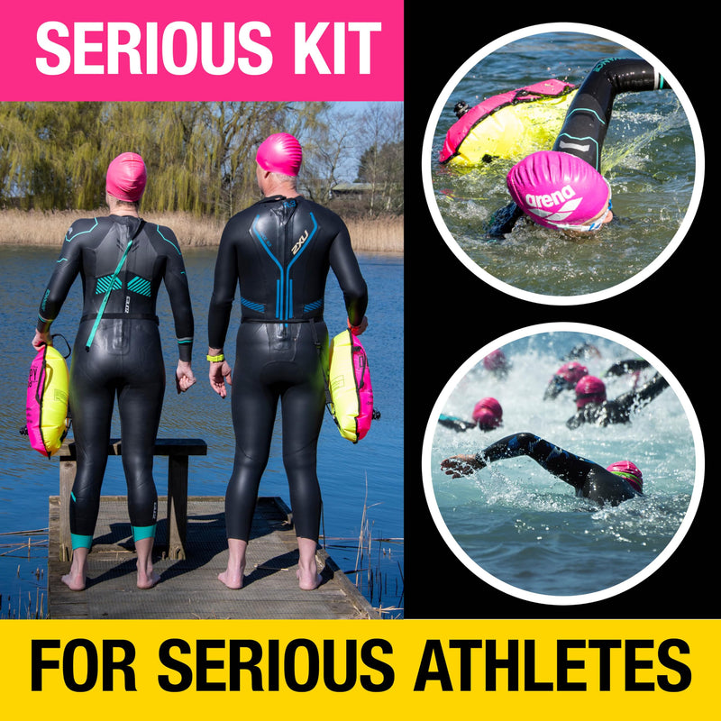 Wild Swim Buoy for Open Water Swimmers | Waterproof Tow Float Swim Bubble for Adults | Triathlon Buoy Float | Swimmer Gear | Wild Swimming Accessories Pink/Yellow
