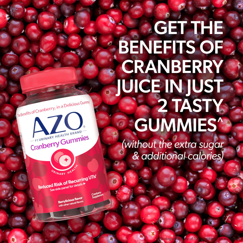 AZO Cranberry Urinary Tract Health Gummies Dietary Supplement, 2 Gummies = 1 Glass of Cranberry Juice, Helps Cleanse & Protect, Natural Berrylicious Flavor, Non-GMO, 72 Gummies 72 Count (Pack of 1) - BeesActive Australia