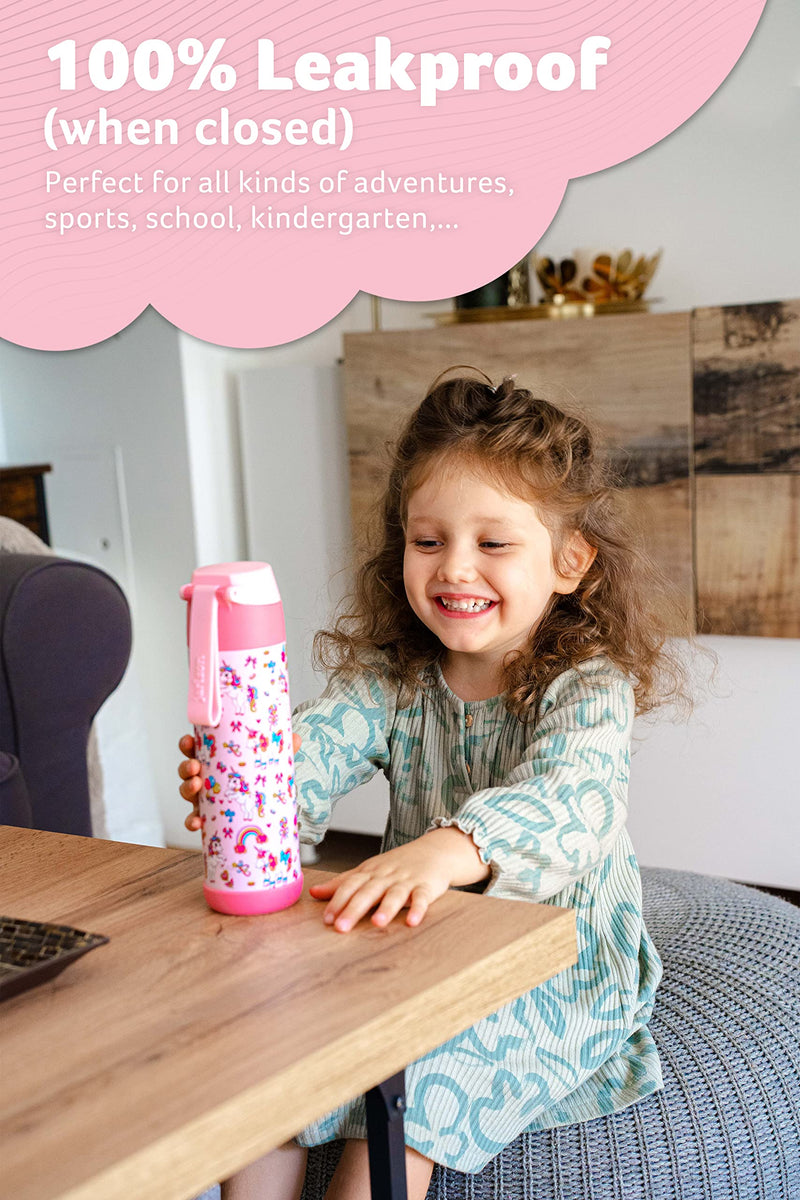 kids water bottle with straw - CHARLI - insulated stainless steel water bottle - thermos - girls/boys (Unicorn 'Mosaic', 18 oz) Unicorn 'Mosaic' - BeesActive Australia