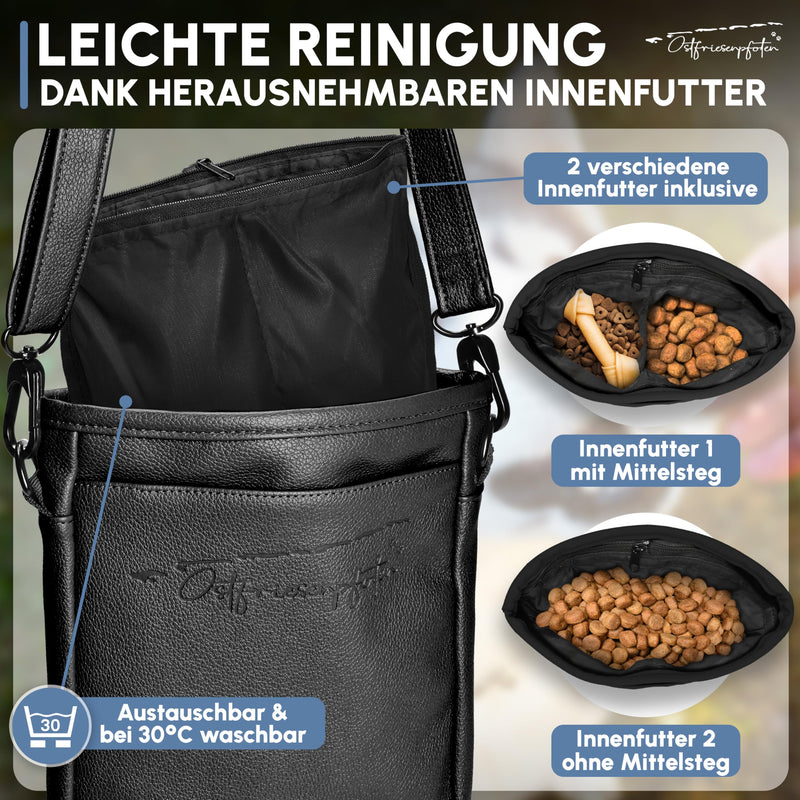 Ostfriesenpfoten® treat bag 'Frieda' for dogs made of high-quality faux leather - black size L - food bag with EasyOpen one-hand magnetic closure - dog treat bag - BeesActive Australia