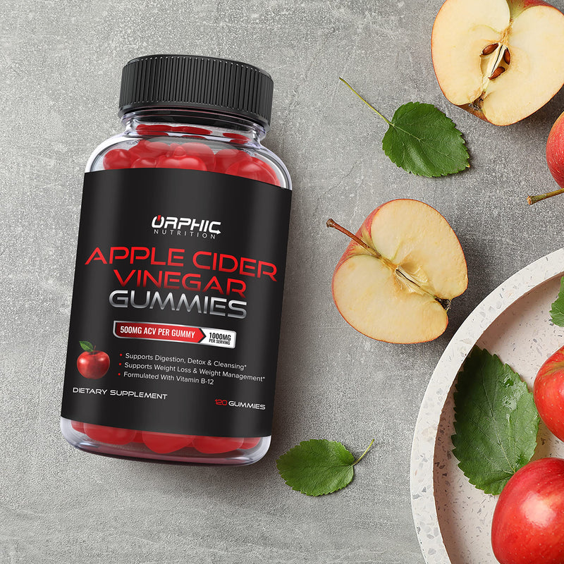 ORPHIC NUTRITION Apple Cider Vinegar Gummies 1000mg - Unfiltered ACV with Vitamin B12, Beetroot & Pomegranate (120 pcs) 120 Count (pack of 1)