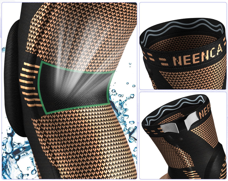 NEENCA Copper Knee Brace for Knee Pain, Knee Support with Patella Pad & Side Stabilizers, Compression Knee Sleeve for Sport, Workout, Arthritis, ACL, Joint Pain Relief, Meniscus Tear- FSA/HSA Eligible High Copper - L