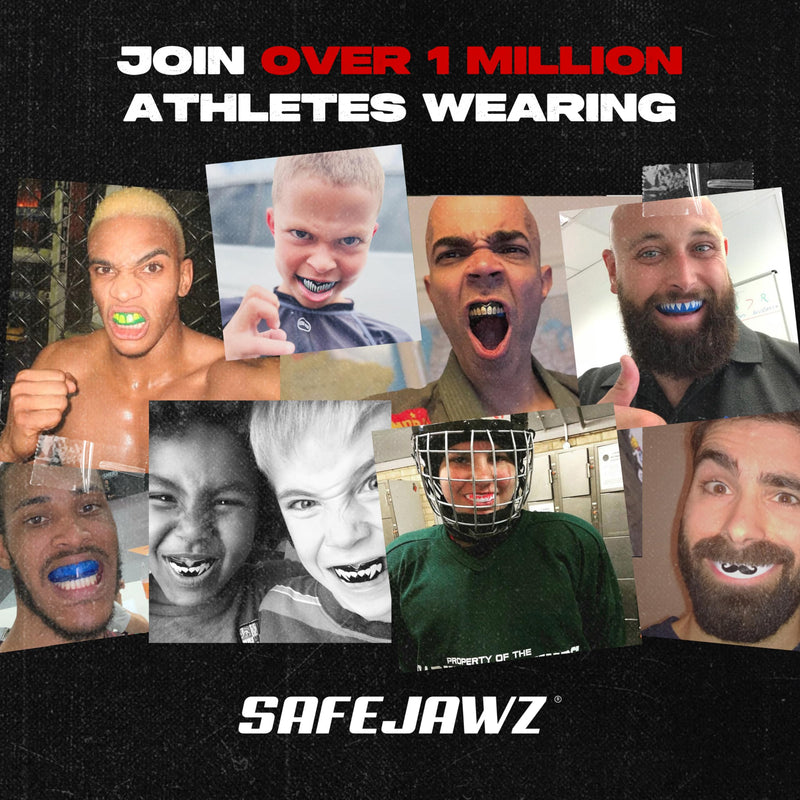 SAFEJAWZ Mouth Guard, Dual Layer Mouthguard for Adults with Case, Easy Fit Remoldable Mouthpiece for Football, Boxing, Lacrosse, MMA, Basketball & All Contact Sports (Adult 12+ Years, Black Fangz) Adults 12+ Years - BeesActive Australia