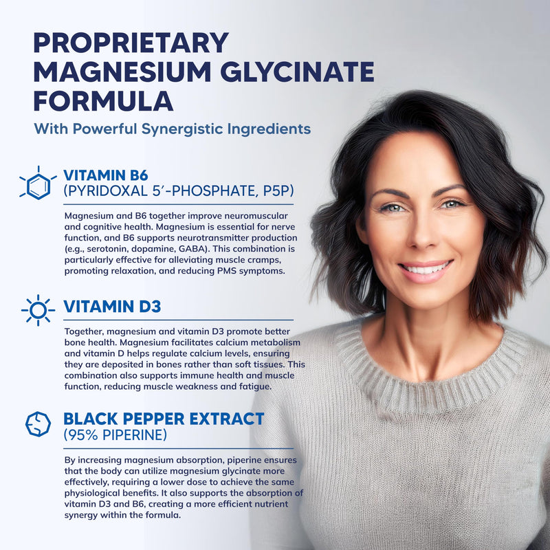 Magnesium Glycinate 1000mg with D3 & B6 - Mag Complex - 500mg per Capsule | Glycinate with Vitamin D3 & B6 - 120 Capsules - Pure Elemental Supplement for Sleep - Replace Gummies, Tablets & Powder