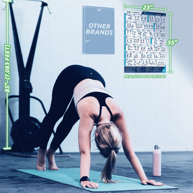 EverStretch Resistance Band Poster for Home Gym - with Video Instructions - Large 23" x 35" | Laminated Workout Chart | Resistance Band Workout Posters for Home Gym | Total Body Exercise Posters