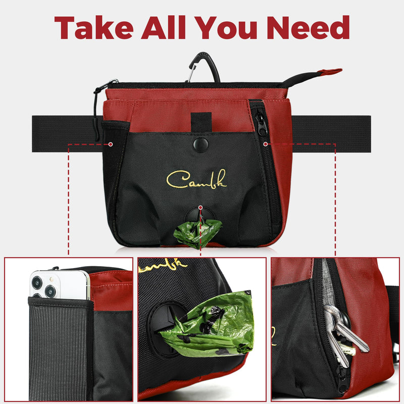 Dog Treat Pouch Training Kit with Clicker for Dog Trainer, Puppy Treat Bag with Poop Bag Dispenser and Clip for Leash, Waist Belt Pouches, Dog Clickers and Silent Whistle for Pet Training (Ruby Red) Ruby Red - BeesActive Australia