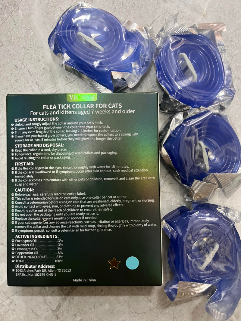 4 Pack Flea Collar for Cats, Cat Flea and Tick Collar Glow in Dark, 8 Months Prevention Cat Flea and Tick Treatment, Waterproof Adjustable Cat Flea Collar, Tick and Flea Collar for Kitten Cat, Blue - BeesActive Australia