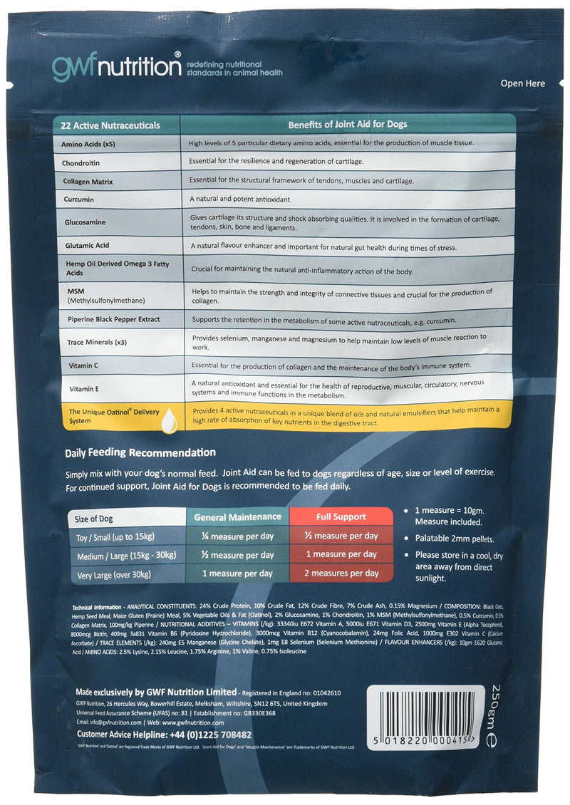 GWF Nutrition Joint Aid For Dogs - Essential Hip & Joint Supplement with Muscle Maintenance for Dogs of All Ages - 250 gm | Support Active and Ageing Joints and Muscles All Ages and Breeds 250 g (Pack of 1)