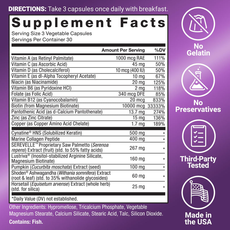 Force Factor Hair Growth Accelerator Pro with Clinically Studied Lustriva | Biotin, Keratin, Saw Palmetto & Hair Growth Vitamins, Hair Growth Supplement for Women, Results in 3 Weeks, 90 Capsules 90 Count (Pack of 1)