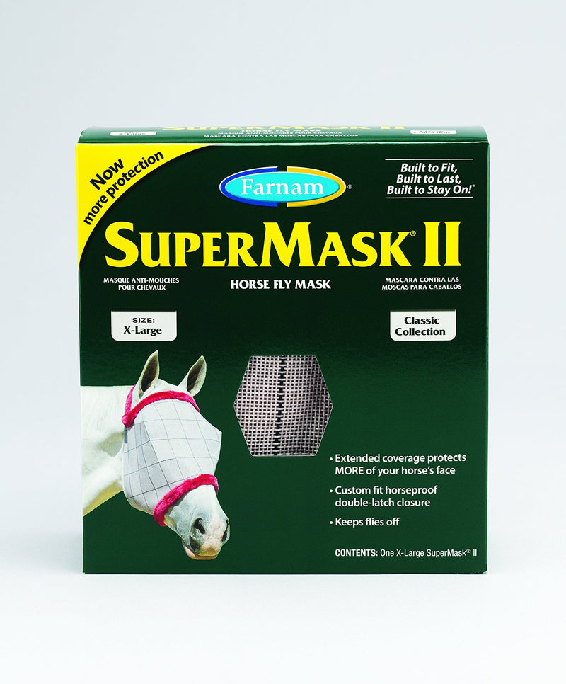 Farnam SuperMask II Fly Mask without Ears for Larger Horses, Full Face Coverage and Eye Protection from Insect Pests, Structured Classic Styling Mesh with Plush Trim, XL Size X-Large - BeesActive Australia