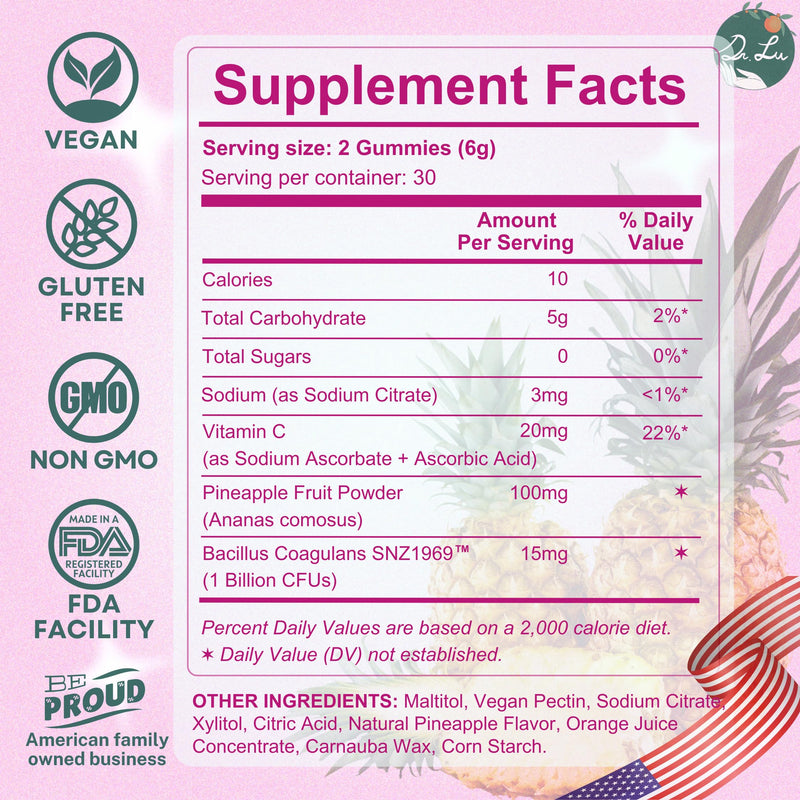 Dr. Lu Happy Girl Feminine Balance Gummies | Pineapple Gummies for Women pH Balance with Probiotics & Immune Support | Delicious & Naturally Flavored, Sugar-Free, Vegan - 60 Count
