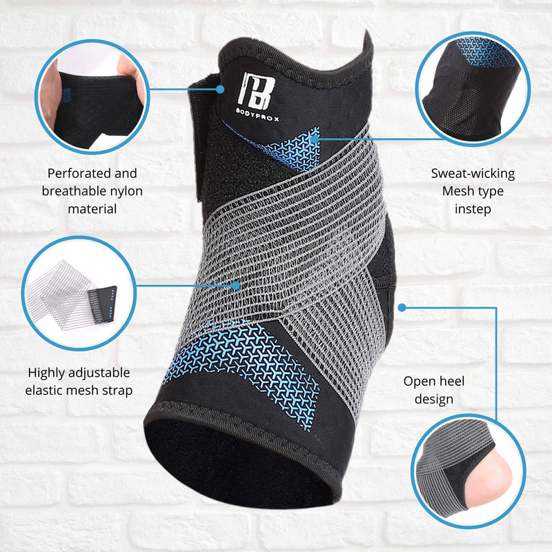 Bodyprox Ankle Brace for Women and Man, Ankle Compression Sleeve, Ankle Support with Adjustable Compression Strap for Sprained Ankle, Injury Recovery and More! (Small) Small (1 Count)