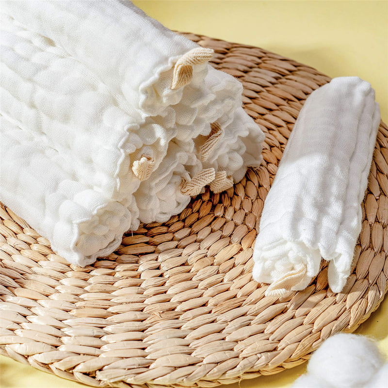 MUKIN Baby Washcloths - Natural Cotton Baby Wipes - Soft Newborn Baby Face Towel for Sensitive Skin- Baby Registry as Shower, 10 Pack 12x12 inches (White) White - BeesActive Australia