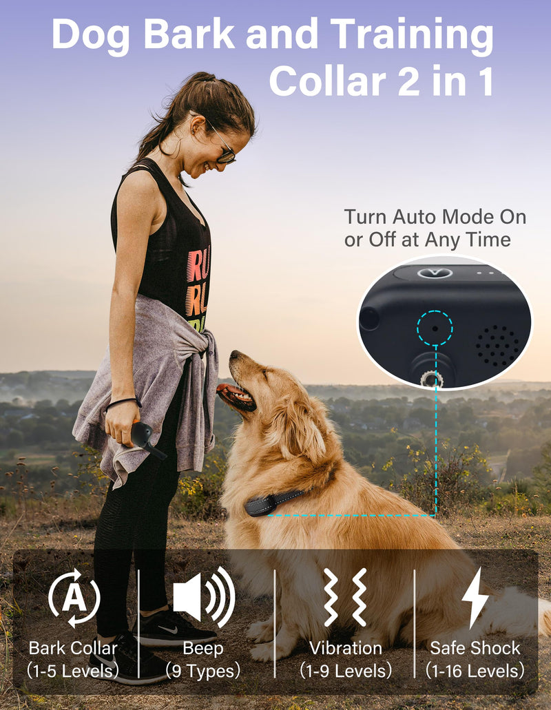 PaiPaitek Bark Collar with Remote and Automatic Mode - 3300ft Range Bark and Training Collar Combo, Shock Collar for Dogs 40-150 lbs Waterproof & Rechargeable Black - BeesActive Australia