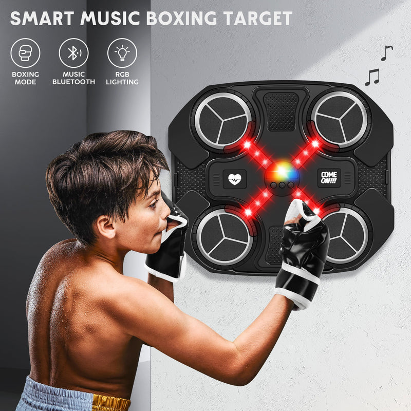 Music Boxing Machine Sport Toys for Kids and Adults,Wall Mounted Bluetooth Smart Punching Target,Training Pad Toy with Boxing Glove,Ideas Toys for Boys Girls Kids 3 4 5 6 7 8 9 10 11 12+ Years Old Black S