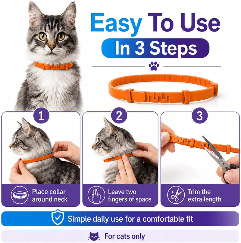 Calming Collar for Cats - Cat Calming Collar Infused with Synthetic Pheromones, Cat Pheromone Diffuser Necklace for Anxiety Relief, Travel, Keeping Quiet - 4 Weeks Supply Each Collar (Orange, 4P)