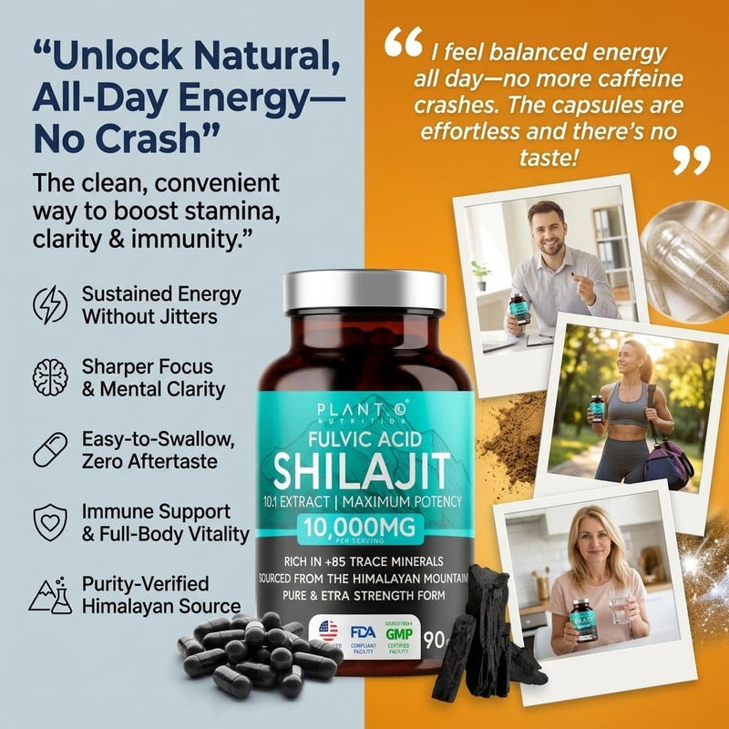 Thinbi Pure Himalayan Shilajit 10000mg Maximum Potency Organic Capsules 90 Count with Fulvic Acid & Trace Minerals for Enhanced Energy and Immune Support Men & Women Better Than Shilajit Resin - BeesActive Australia