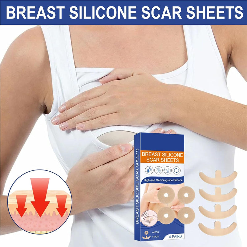 Silicone Scar Sheets for Breast - 8 Pack, Including 4 Areola Soft Strips & 4 Anchor Sheets