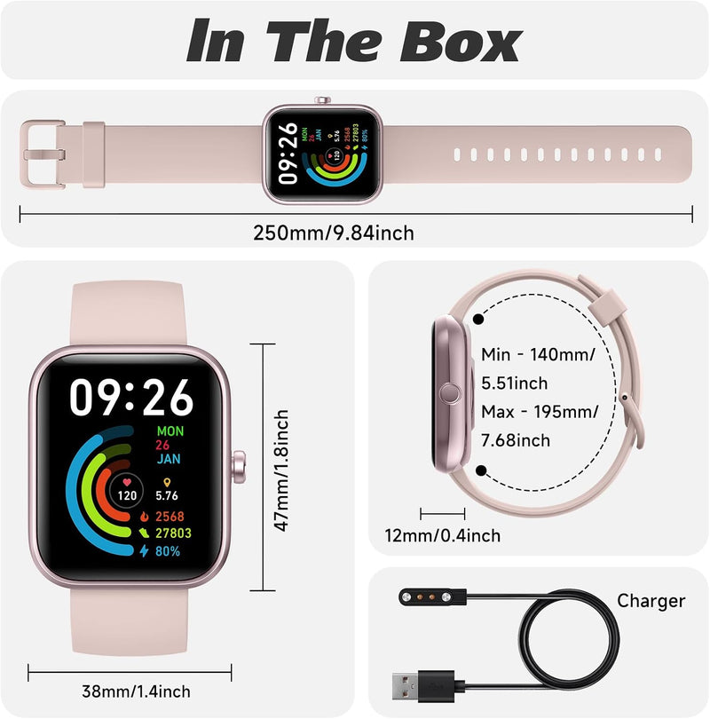 Smart Watch for Women Men (Answer/Make Call), 2026 New 1.91" HD SmartWatch, Fitness Watch with 120+ Sport Modes, IP68 Waterproof, Pedometer, Heart Rate/Sleep Monitor, Activity Tracker for Android iOS Pink