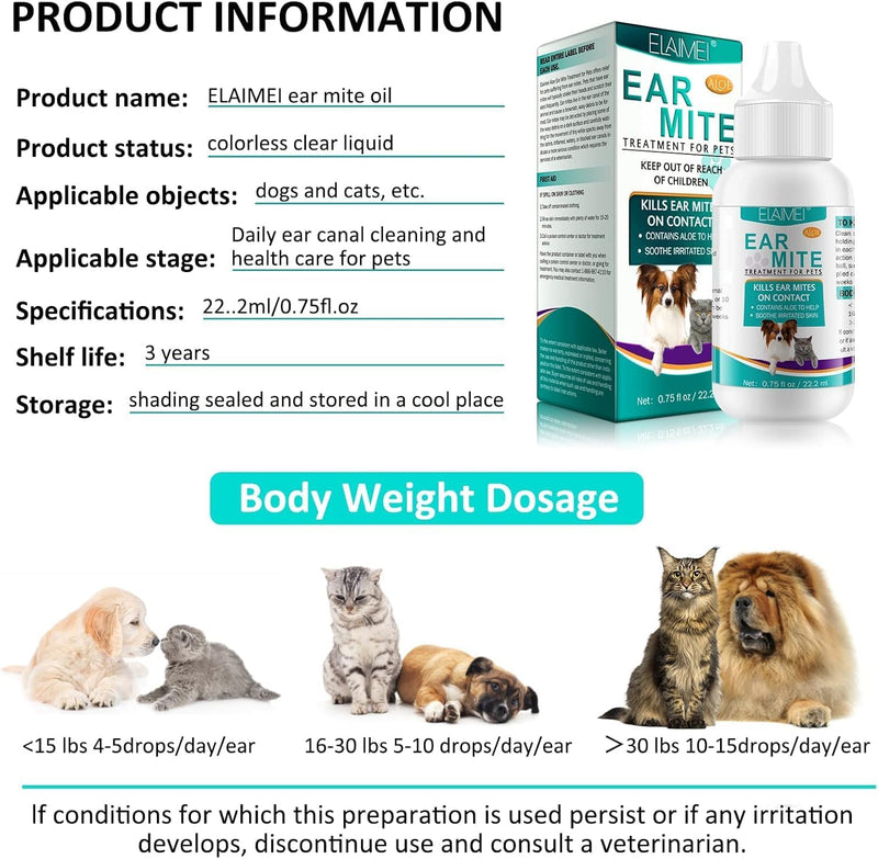 Dog Ear Cleaner, Dog Ear Infection Treatment, Antibiotic Dog Ear Drops for Ear Infection, Ear Mite Treatment for Dog & Cat, Provides Relief for Yeast Infection, Reduces Ear Mites And Debris, 22ml 1 Pack