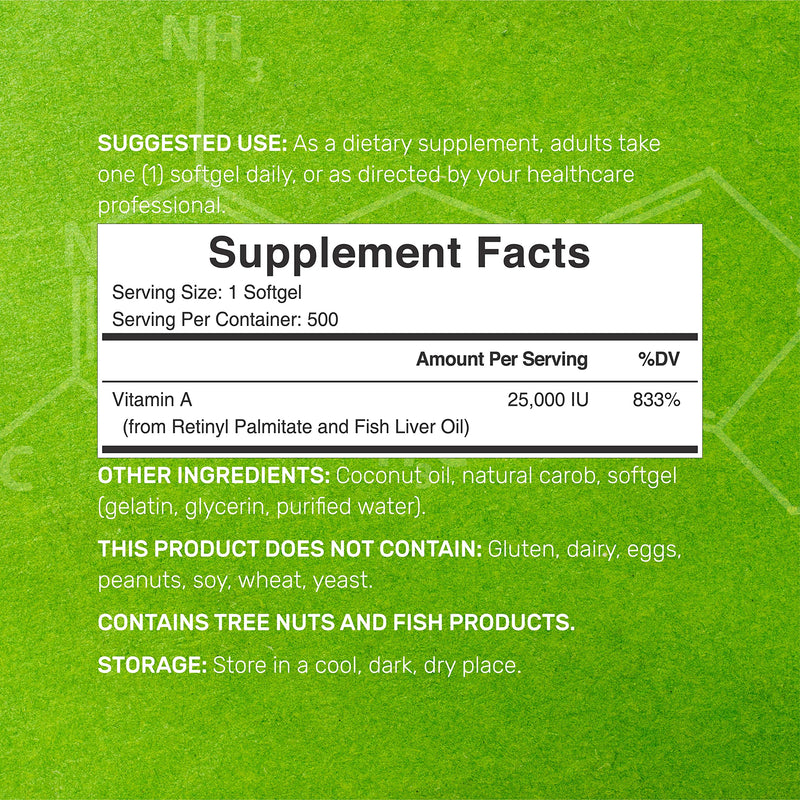 DEAL SUPPLEMENT High Potency Vitamin A 25000 IU, 500 Coconut Oil Softgels | Easily Absorbed, Natural Fish Liver Oil Source – Vitamins for Eye, Immune, & Skin Health – Easy to Swallow, Non-GMO - BeesActive Australia