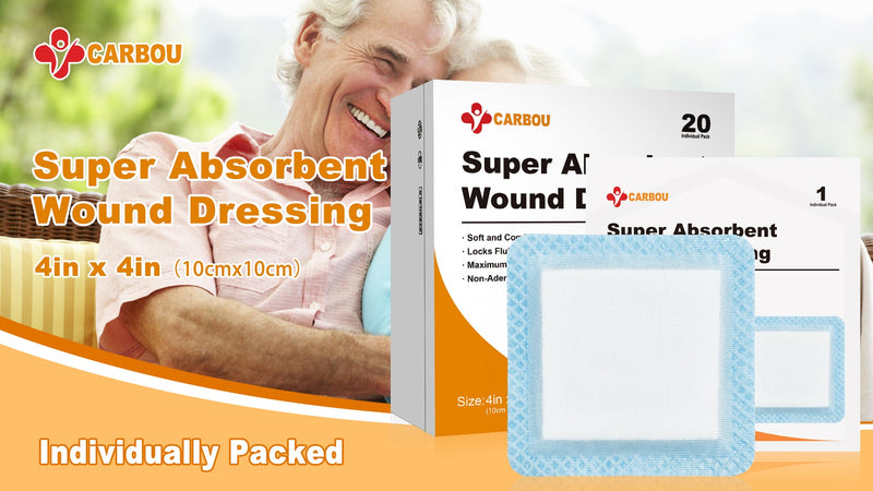 Carbou 4" x 4" Super Absorbent Wound Dressing, 20 Pack, Non-Adhesive Pads 4"x 4"(Pack of 20)