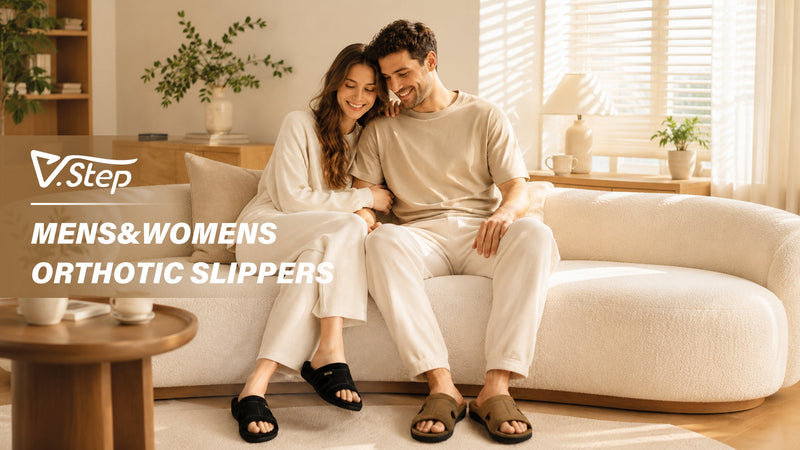 V.Step Slippers with Arch Support for Women Mens Orthopedic House Shoes 10 Women/9 Men Black