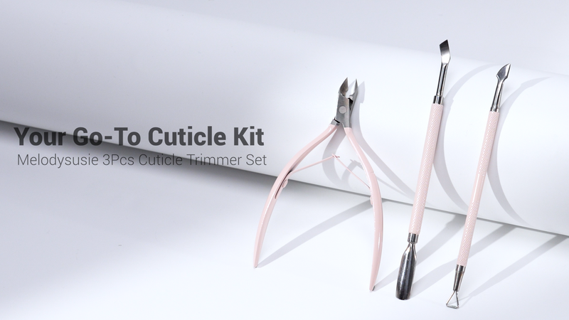 MelodySusie 3Pcs Cuticle Nipper, Pusher & Scraper Stainless Steel Set, Pink 3Pcs Cuticle Tools Set, Pink