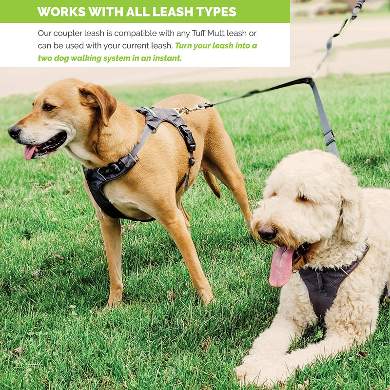 Double Dog Leash with Dual Adjustable Leads, 14 Inch to 24 Inch for Medium and Large Dogs, No Tangle Coupler is Perfect for Walking or Running with Two Dogs, Reflective for Visibility at Night No Handle - BeesActive Australia
