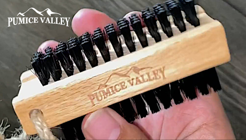 Wooden Cleaning Finger Nail Brush with Nylon Charcoal Bristles (Beechwood) Brown 2-sided Brush