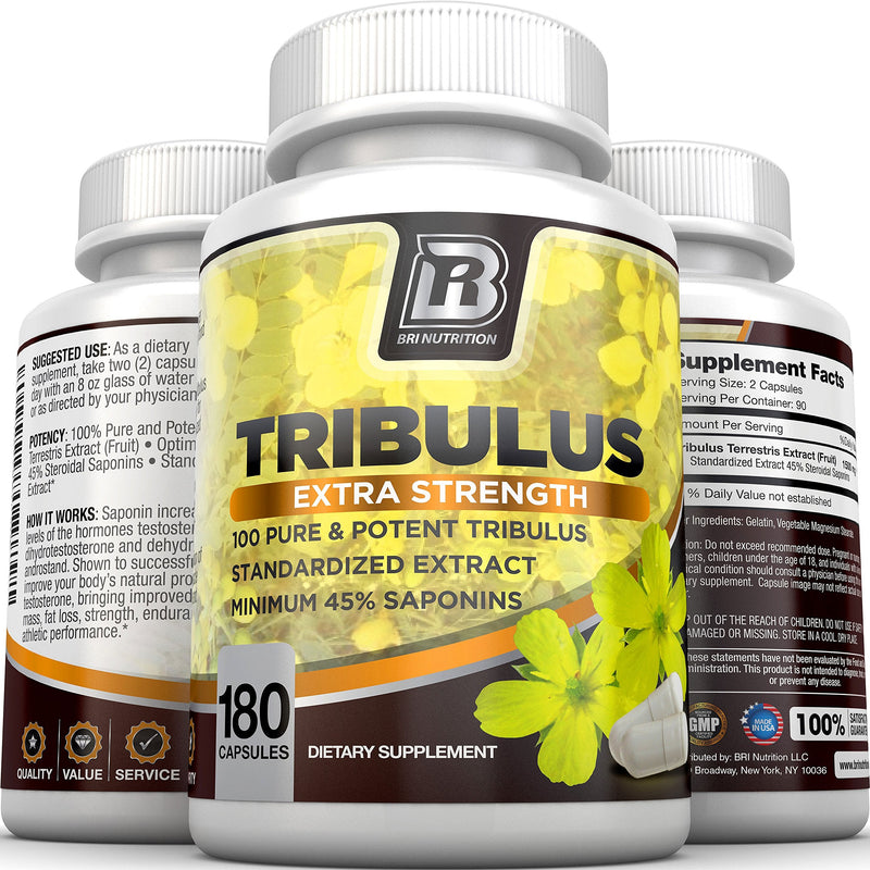 BRI Nutrition Tribulus Terrestris - 180 Count 45% Steroidal Saponins - Highest Purity On The Market - 1500mg Maximum Strength Bulgarian Tribulus - 90 Day Supply - BeesActive Australia
