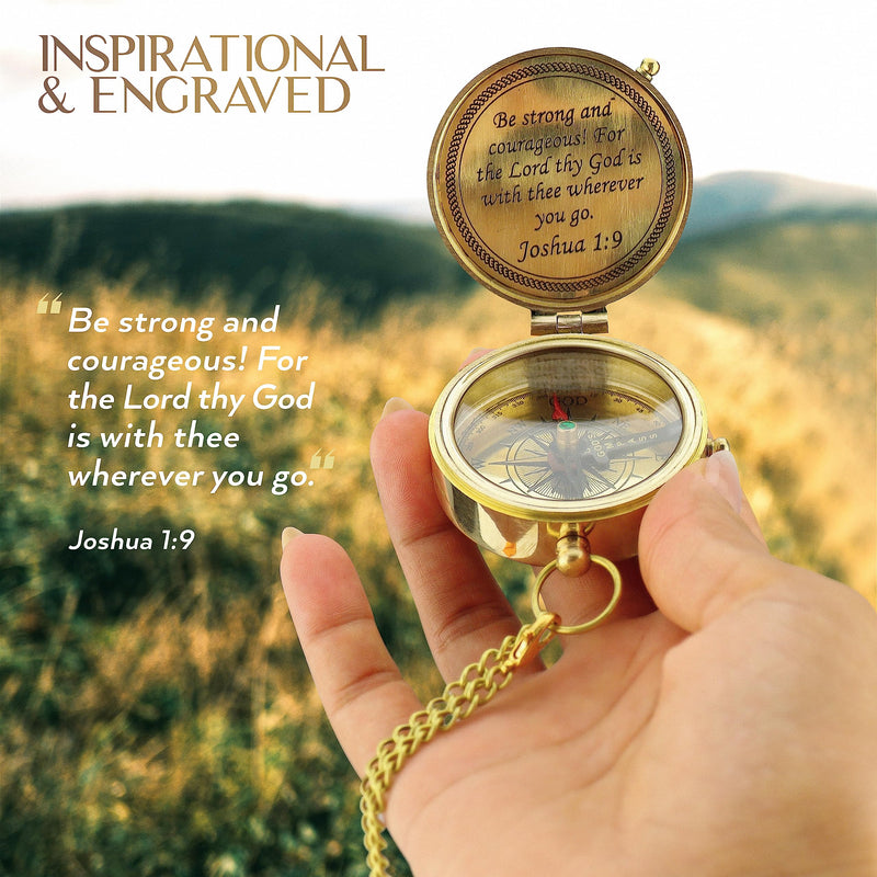 God is My Guide Brass Compass Gift with Display Box - Engraved Scripture Prayer Compass Religious Gift for Men & Women - Baptism, Confirmation, Communion Compass for Boys Graduation Gift Polished Brass - BeesActive Australia
