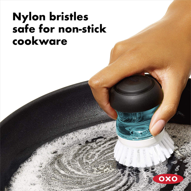 OXO Good Grips Soap Dispensing Palm Brush, Black/Clear/White - BeesActive Australia