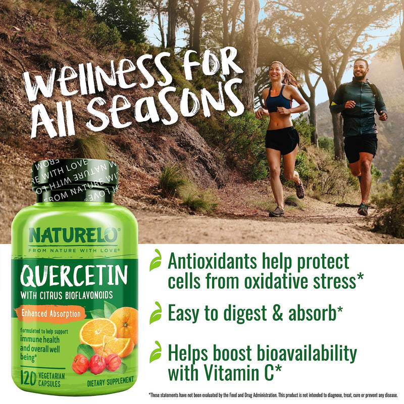 NATURELO Quercetin Citrus Bioflavonoid Complex - 120 Vegetarian Capsules | With enhanced absorption, immune support supplement, support immune function, antioxidant support Unflavored 120 Count (Pack of 1)