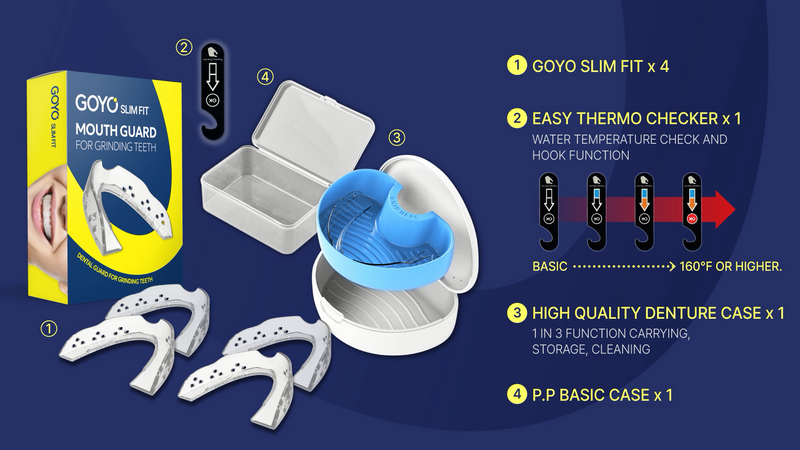 GOYO Slim FIT Pack of 4 Mouth Guard for Clenching Teeth at Night with Thermo Checker & Dental Case | Night Guards for Teeth Grinding | Custom-Fit & Custom Moldable Bruxism Sleep Night Guard