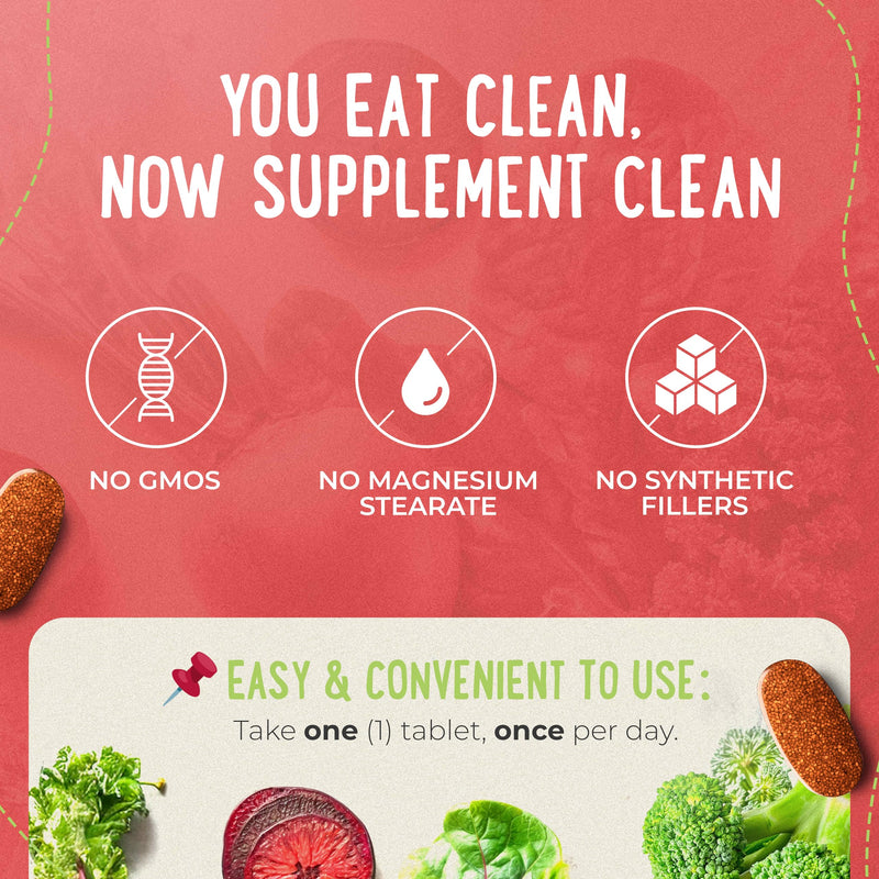 Mama Natural Organic Women's Multivitamin – Whole Food Based, 1 A Day Vegan Tablet – USDA Organic, Non-GMO, Clean Label Multivitamin for Women – 30 Day Supply with Iron & Methylated B12