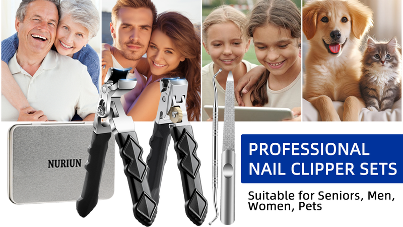 Thick Toenail Clippers for Seniors, Professional Edgy Nail Clippers for Men, Heavy Duty Large Finger Nail Clippers Adult, Angled Head Nail Clippers Cutters with Long Handle (4PCS Nail Clippers Set) 4PCS Nail Clippers Set