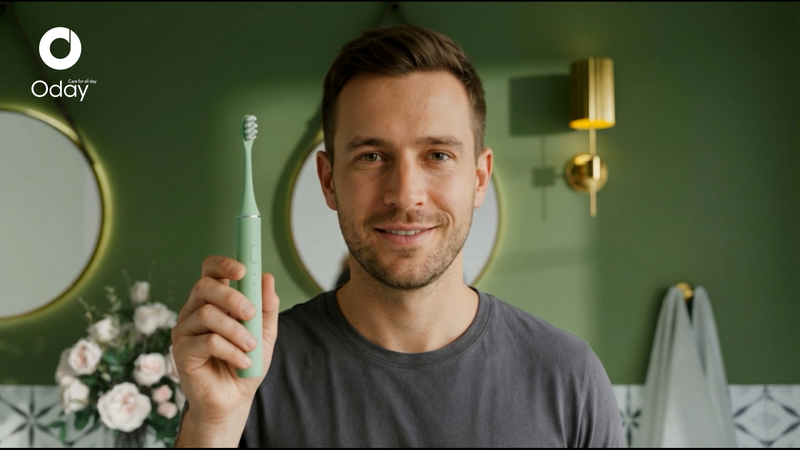 Oday Sonic Electric Toothbrush for Adults with Wall Mounted UV Cleaner Green Toothbrush Set