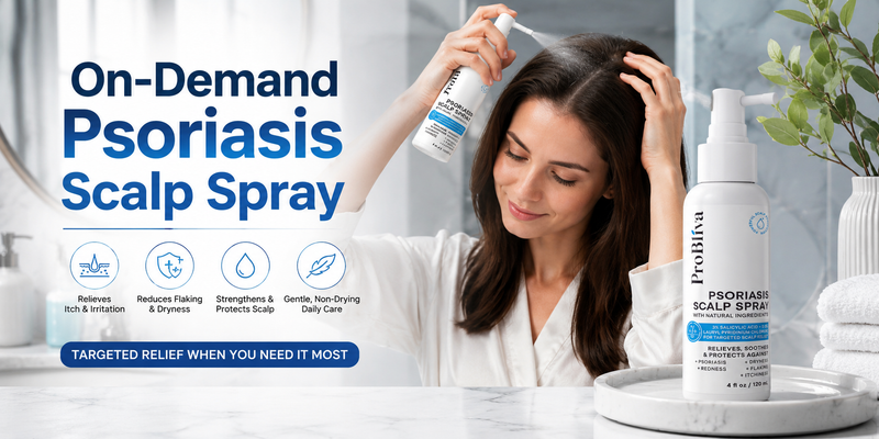 ProBliva Psoriasis Scalp Spray: Scalp Treatment for Psoriasis, Dandruff & Seborrheic Dermatitis – On-Demand Itch Relief – Helps Relieve Flaking, Scaling & Dryness – Lightweight & Non-Greasy – 4 fl.oz 1-Pack(Psoriasis Spray + 4 fl.oz Original)