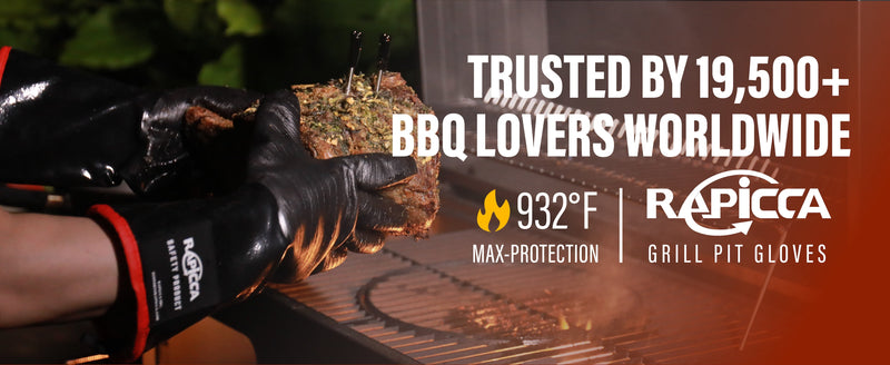 RAPICCA BBQ Grill Gloves, 932°F Heat Resistant Neoprene, 14 in XL 10/XL (14 in, 932 °F)